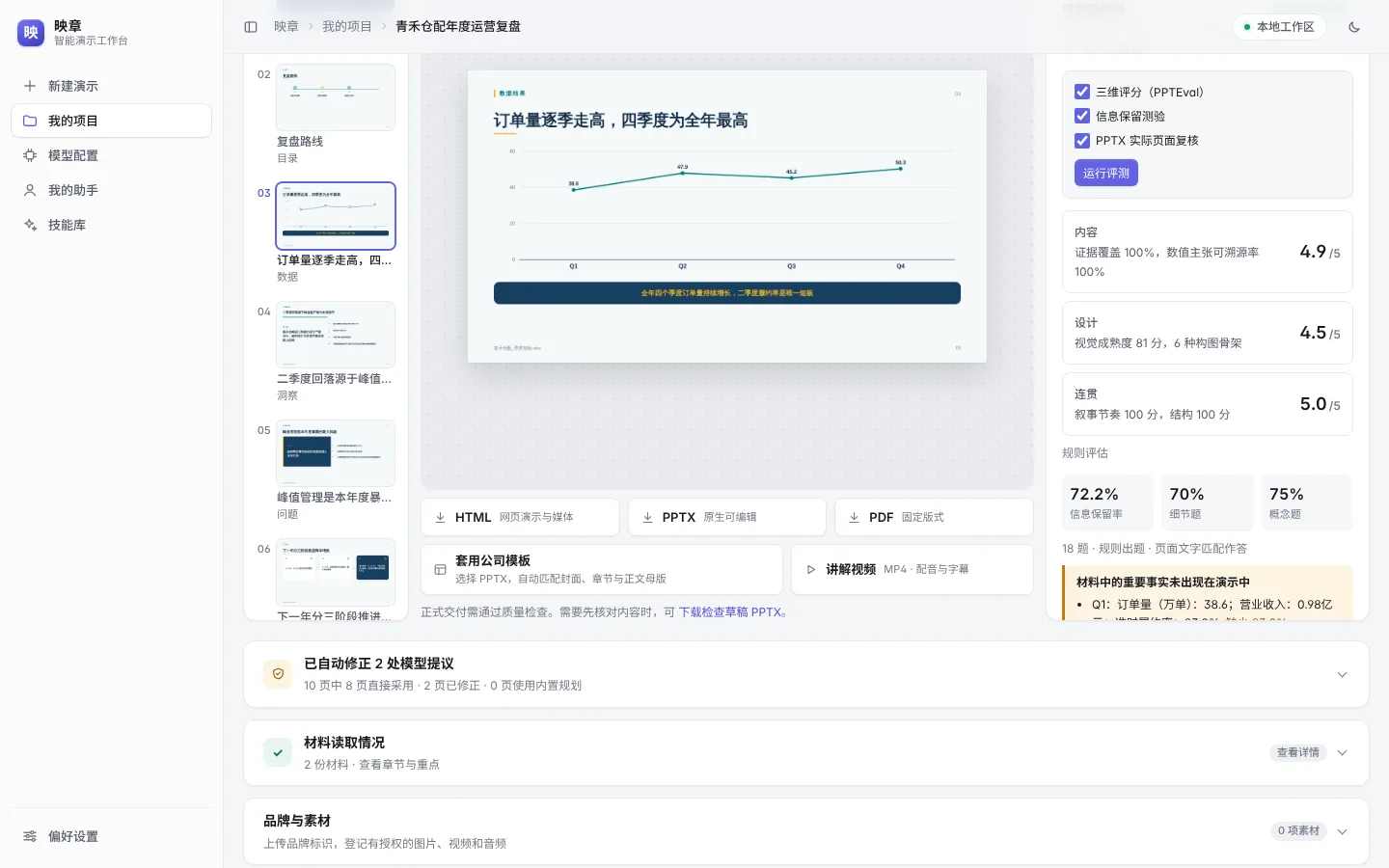 研究级评测:用论文同款指标量化“讲到了多少材料”